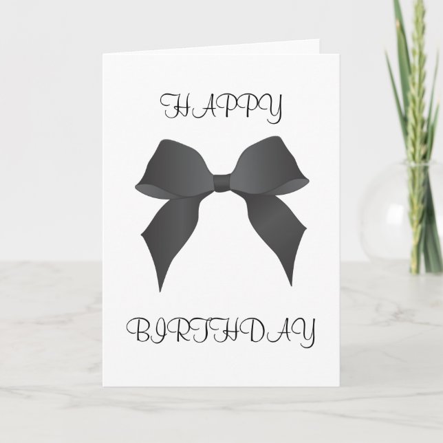 Beautiful Black Bow Happy Birthday Card (Front)