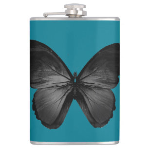 Beautiful Black Butterfly on dark blue Flask