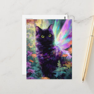 Beautiful Black Cat With Fairy Wings Postcard