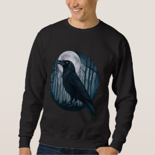 Beautiful Black Crow in Scary forest Raven Bird Ha Sweatshirt