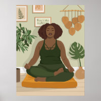 Beautiful black curvy woman meditating