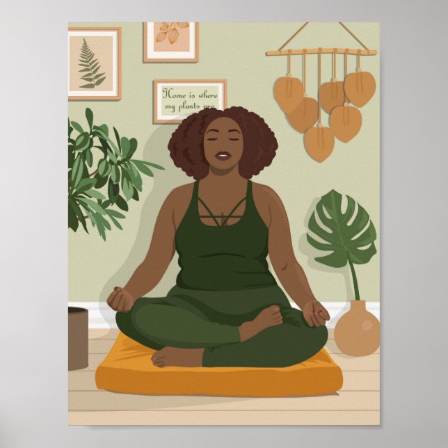 Beautiful black curvy woman meditating poster (Front)