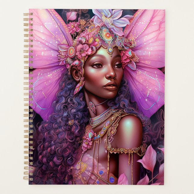 Beautiful Black Fairy Girl Fantasy Art Planner (Front)