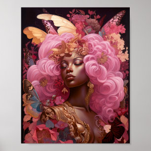 Beautiful Black Fairy Girl Fantasy Art Poster