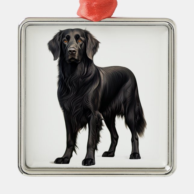 BEAUTIFUL BLACK FLAT COATED RETRIEVER DOG METAL TREE DECORATION (Front)
