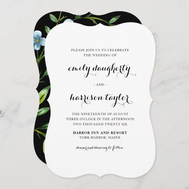 Beautiful Black Floral Wedding Invitation (Front/Back)