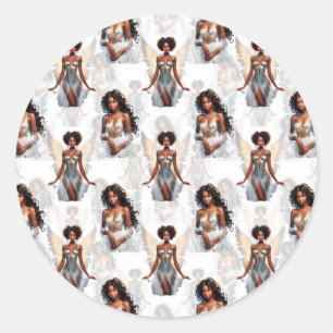 Beautiful Black Girl Angels Pattern Design  Classic Round Sticker