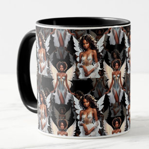 Beautiful Black Girl Angels Pattern Design -Dark Mug