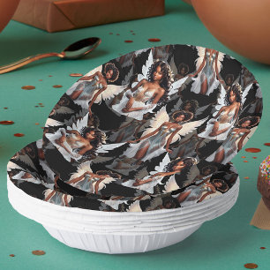 Beautiful Black Girl Angels Pattern Design -Dark Paper Plate