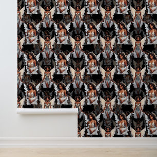 Beautiful Black Girl Angels Pattern Design -Dark Wallpaper