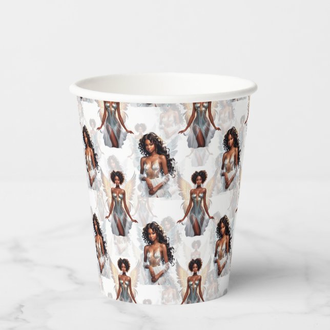 Beautiful Black Girl Angels Pattern Design  Paper Cups (Front)