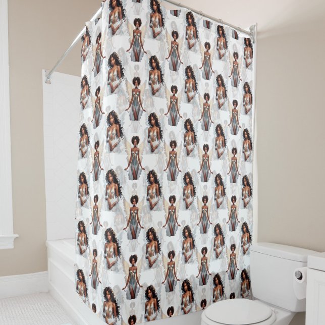 Beautiful Black Girl Angels Pattern Design  Shower Curtain (Creator Uploaded)