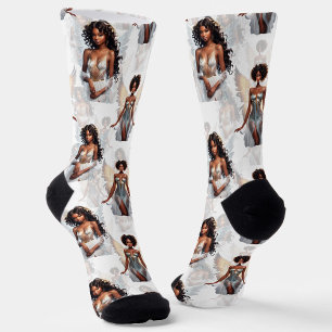 Beautiful Black Girl Angels Pattern Design Socks