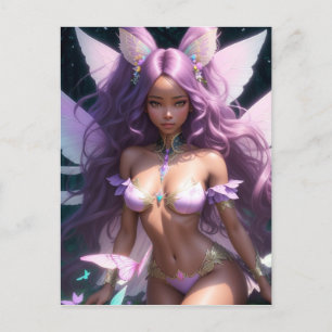 Beautiful Black Girl Fairy Brown Skin Purple Hair Postcard