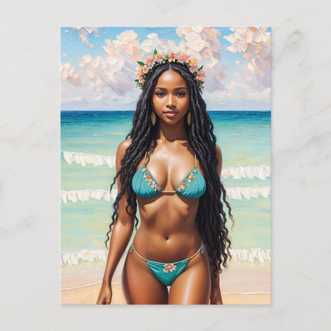 Beautiful Black Girl In Bikini Art Postcard (Front)