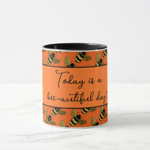 BEAUTIFUL BLACK GOLD BUMBLEBEE HAPPY BEE TEXT MUG