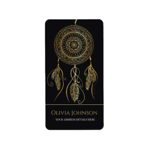 Beautiful Black Gold Dream Catcher Mandala Label