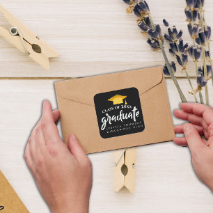 Beautiful Black Gold Grad Hat 2025 Graduation Square Sticker