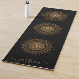 Beautiful Black Gold Mandala Custom Name Yoga Mat