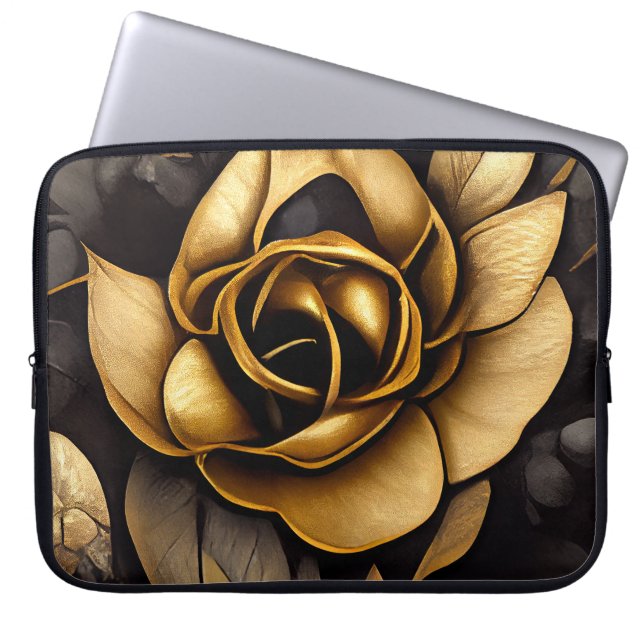 BEAUTIFUL BLACK & GOLD ROSES LAPTOP SLEEVE (Front)