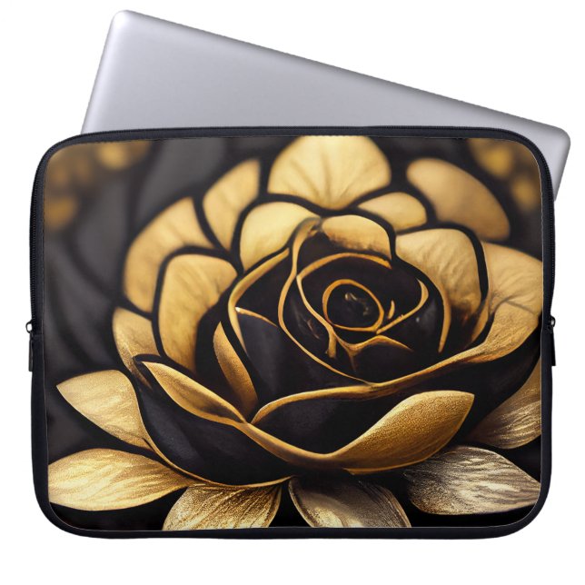 BEAUTIFUL BLACK & GOLD ROSES LAPTOP SLEEVE (Front)
