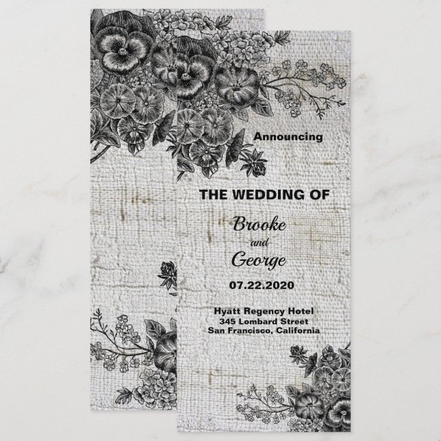 Beautiful Black/Grey Flowers Wedding  Announcement (Front/Back)