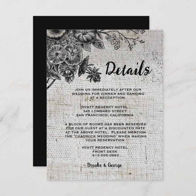 Beautiful Black & Grey Flowers Wedding Enclosure Card (Front/Back)