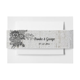 Beautiful Black & Grey Flowers Wedding Invitation Belly Band