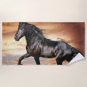 Beautiful Black Horse Beach Towel