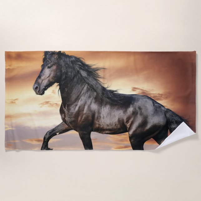 Beautiful Black Horse Beach Towel (Front)