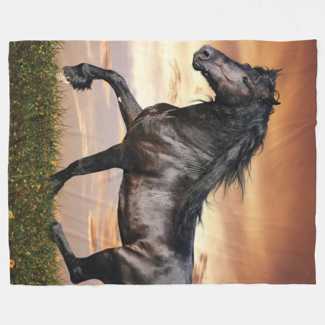 Beautiful Black Horse Fleece Blanket (Front (Horizontal))