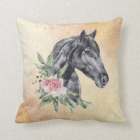 Beautiful Black Horse Head Portrait Watercolor