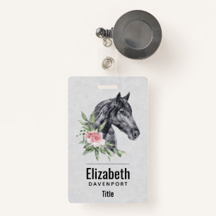 Beautiful Black Horse Head Portrait Watercolor ID Badge