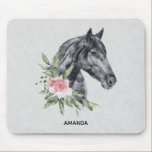 Beautiful Black Horse Head Portrait Watercolor Mouse Pad<br><div class="desc">A mouse pad with a beautiful illustration of a black horse head with a fancy floral embellishment by it's neck. Elegant and classy animal painting.</div>