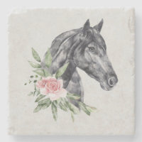 Beautiful Black Horse Head Portrait Watercolor