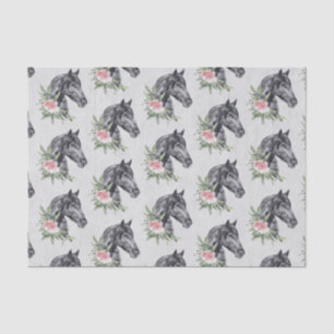 Beautiful Black Horse Head Portrait Watercolor Tissue Paper