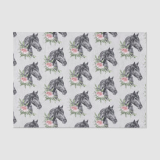 Beautiful Black Horse Head Portrait Watercolor Tissue Paper