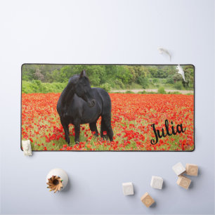 Beautiful Black Horse in a Poppy Field  Desk Mat