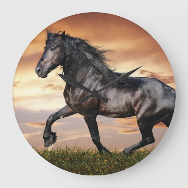Beautiful Black Horse Large Clock (Front)