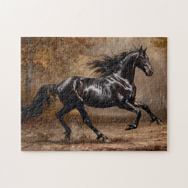 Beautiful Black Horse Oil Painting Jigsaw Puzzle (Horizontal)