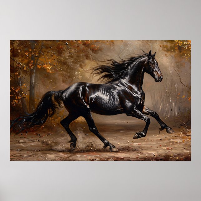 Beautiful Black Horse Oil Painting Poster (Front)