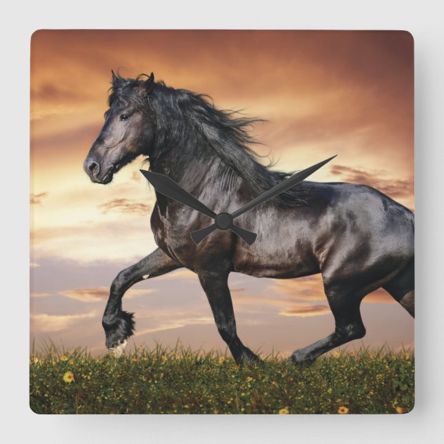 Beautiful Black Horse Square Wall Clock (Front)