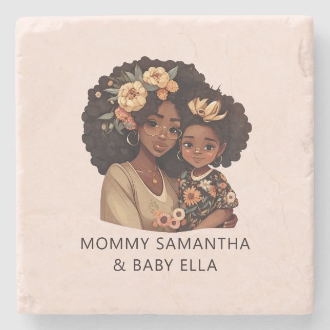 Beautiful Black Mum and Daughter (10) Stone Coaster (Front)