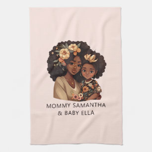 Beautiful Black Mum and Daughter (10) Tea Towel