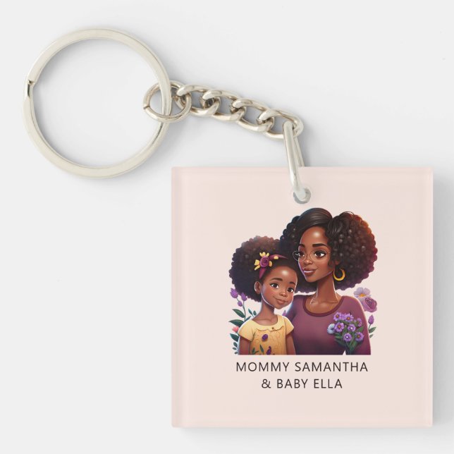 Beautiful Black Mum and Daughter (12) Key Ring (Front)