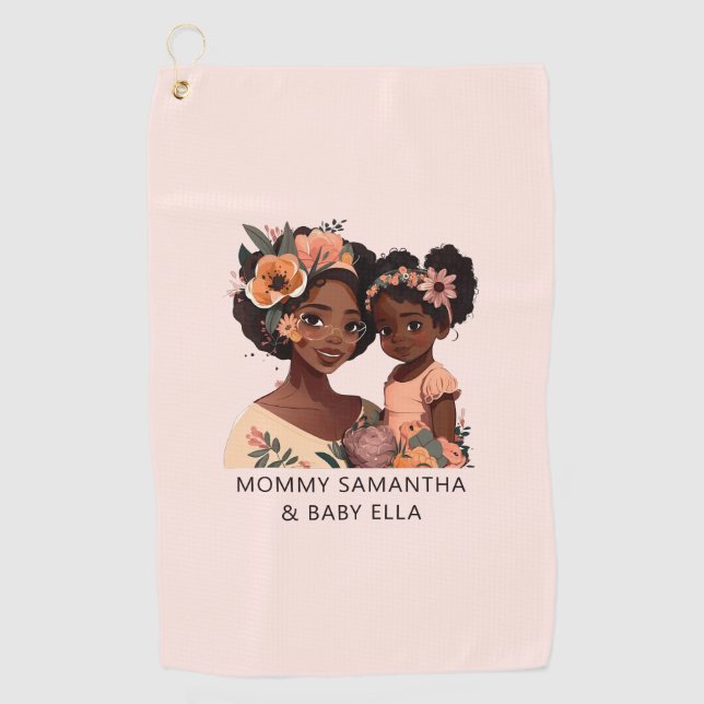 Beautiful Black Mum and Daughter (13) Golf Towel (Front)