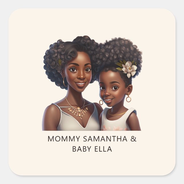 Beautiful Black Mum and Daughter (18) Square Sticker (Front)