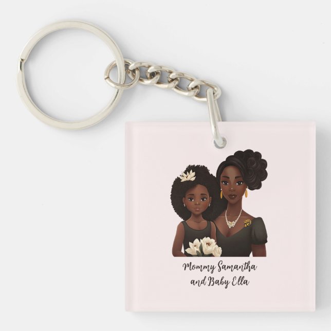 Beautiful Black Mum and Daughter (23) Key Ring (Front)