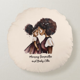 Beautiful Black Mum and Daughter (24) Round Cushion