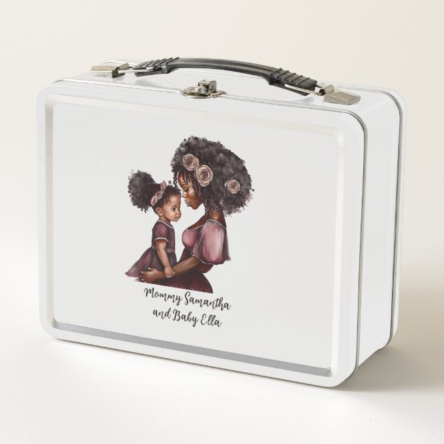 Beautiful Black Mum and Daughter (28) Metal Lunch Box (Front)